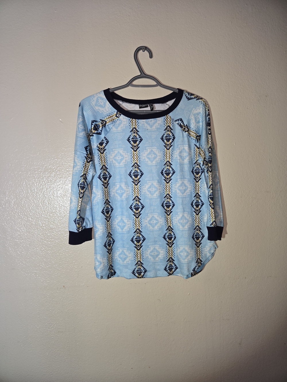 Cruel Denim XS Blue Southwestern Tribal Print Long Sleeve Top Boho Western